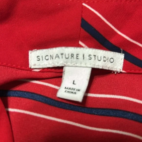 Unique Patriotic Gorgeous Red White & Blue Striped Top Size L Large 12 14 - Picture 3 of 3